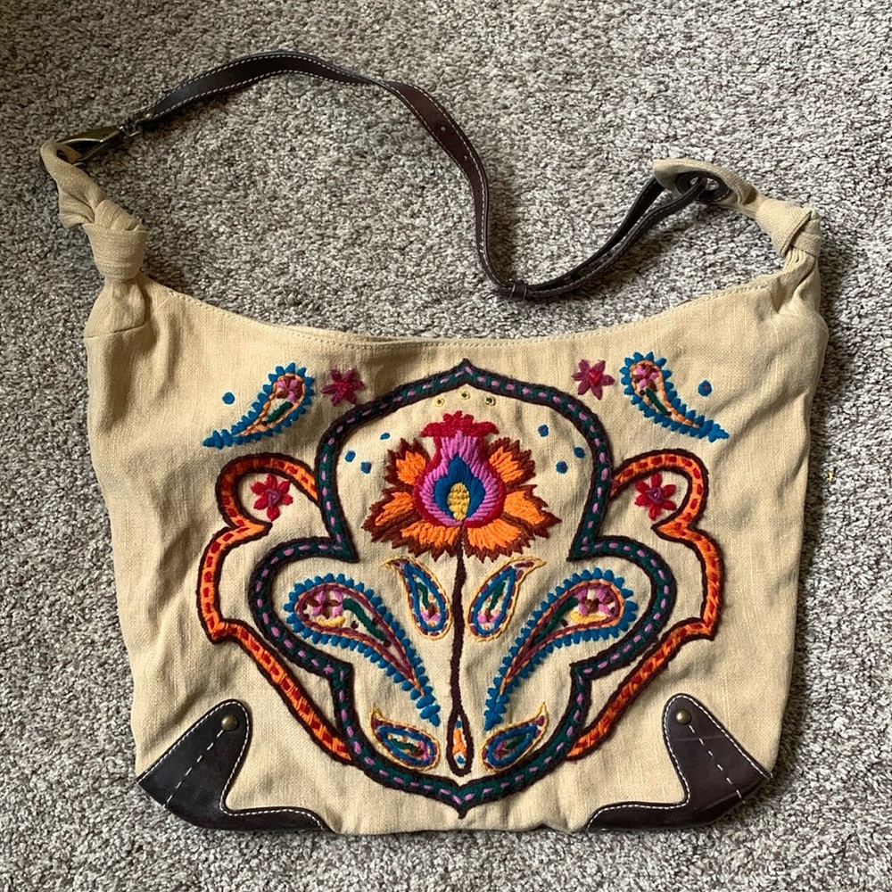 Rare Vintage Lucky Brand Large Embroidered Purse/ Hobo